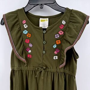 Crazy 8 Dress Medium 7-8 Olive Green Floral Spring Embroidered Flutter Sleeve